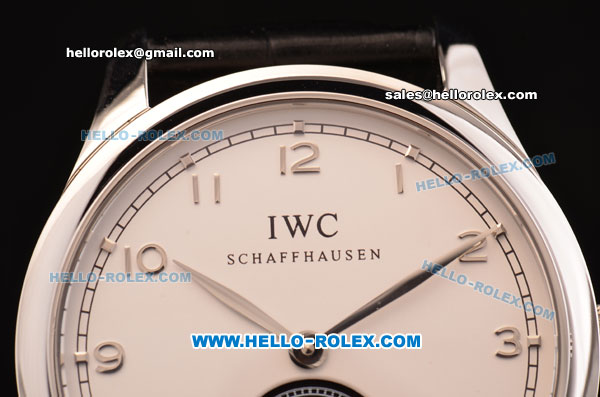 IWC Portuguese Swiss ETA 2836 Automatic Steel Case with White Dial and Black Leather Strap - Click Image to Close