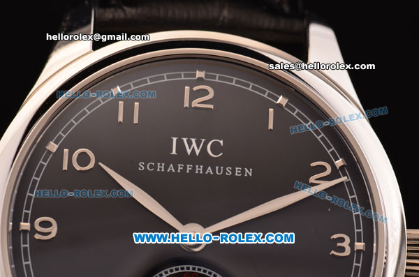 IWC Portuguese Swiss ETA 2836 Automatic Steel Case with Black Dial - Numeral Markers and Black Leather Strap - Click Image to Close