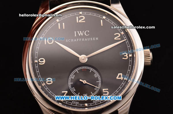 IWC Portuguese Swiss ETA 2836 Automatic Steel Case with Black Dial - Numeral Markers and Black Leather Strap - Click Image to Close