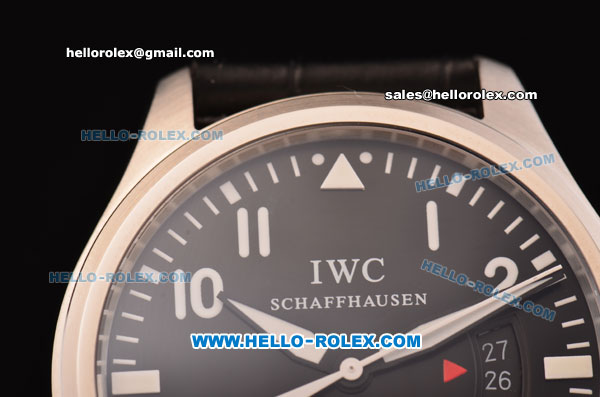 IWC Pilots Mark XVII Swiss ETA 2836 Automatic Steel Case with Black Dial and Black Leather Strap - Click Image to Close