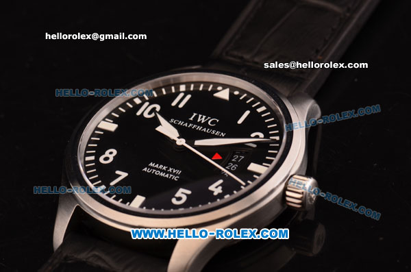 IWC Pilots Mark XVII Swiss ETA 2836 Automatic Steel Case with Black Dial and Black Leather Strap - Click Image to Close