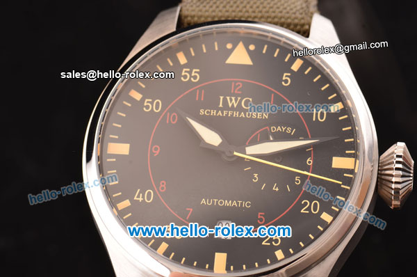 IWC Big Pilot Top Gun Miramar ST22 Automatic with Power Reserve Steel Case with Black Dial and Green Leather Strap - Click Image to Close