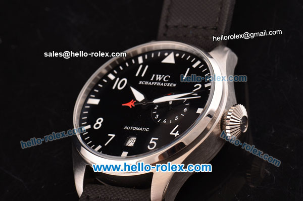 IWC Big Pilot ST22 Automatic with Power Reserve Steel Case with Black Dial and Black Leather Strap - Click Image to Close