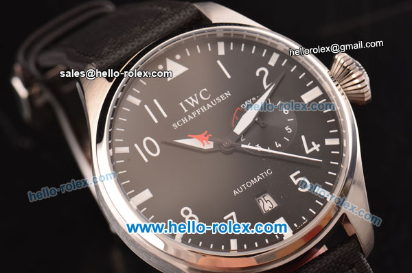 IWC Big Pilot ST22 Automatic with Power Reserve Steel Case with Black Dial and Black Leather Strap - Click Image to Close