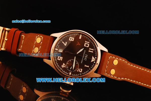 IWC Big Pilot 7 Days Swiss Valjoux 7750 Automatic Movement Power Reserve Rose Gold Case with Brown Dial and White Arabic Numerals - Click Image to Close