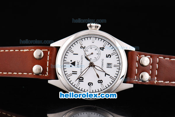 IWC Big Pilot Automatic Movement with White Dial and Black Numeral Marking-Brown Leather Strap - Click Image to Close