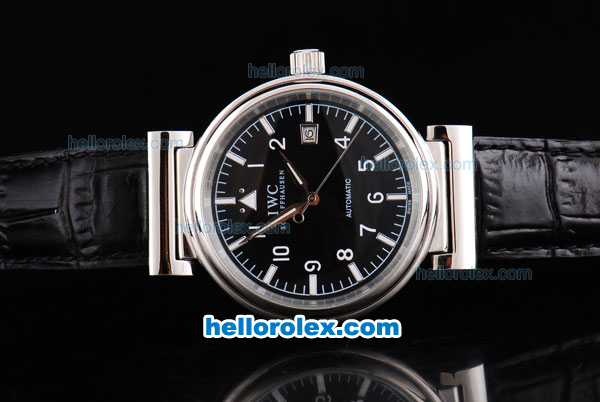 IWC Big Pilot Automatic Movement with Black Dial and White Numeral&Stick Marking-Black Leather Strap - Click Image to Close