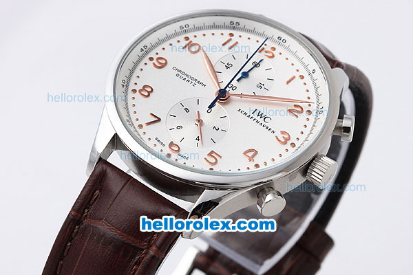 IWC Schaffhausen Quartz Movement with White Dial and Rose Gold Marking - Click Image to Close