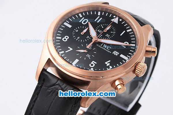 IWC Schaffhausen Quartz Movement Rose Gold Case with Black Dial - Click Image to Close