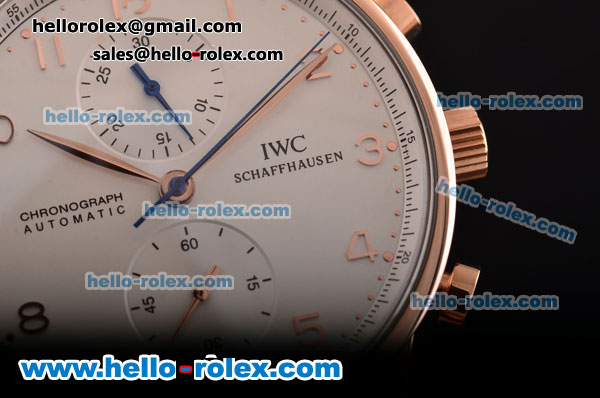 IWC Portuguese Chrono Swiss Valjoux 7750-SHG Automatic Rose Gold Case with Black Leather Strap and White Dial - Click Image to Close