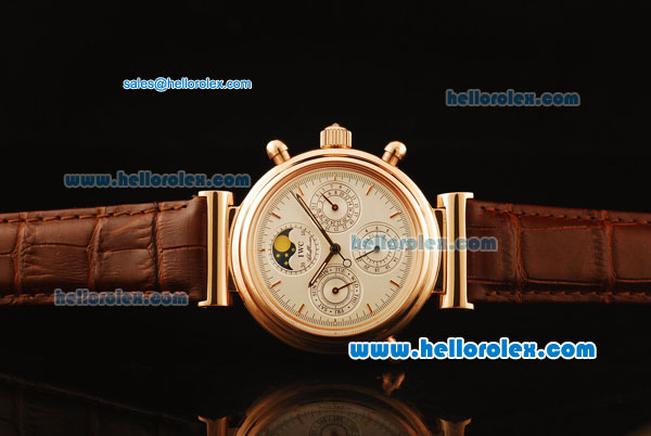 IWC Da-Vinci Automatic Rose Gold Case with White Dial and Brown Leather Strap-Moonphase Display - Click Image to Close