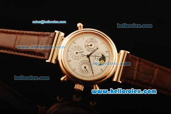IWC Da-Vinci Automatic Rose Gold Case with White Dial and Brown Leather Strap-Moonphase Display - Click Image to Close