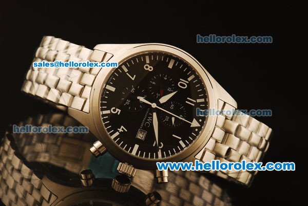 IWC Portuguese Chronograph Quartz Full Steel Case with Black Dial and White Markers - Click Image to Close