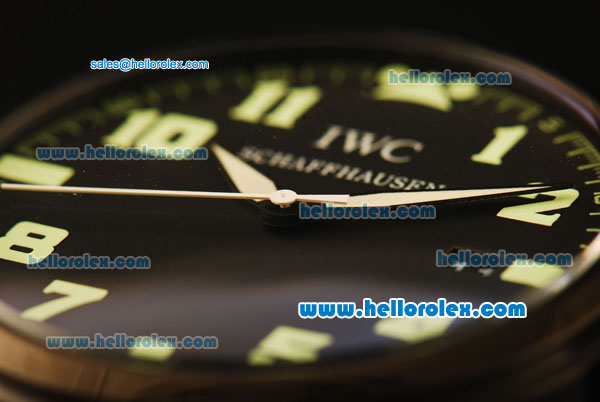 IWC Pilot Swiss Quartz PVD Case with Black Dial and Black Leather Strap-Green Markers - Click Image to Close
