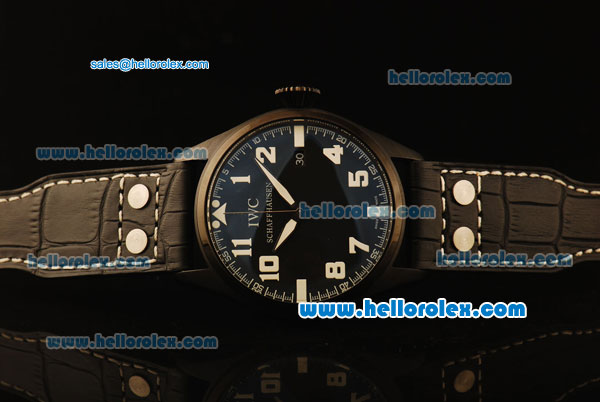IWC Pilot Swiss Quartz PVD Case with Black Dial and Black Leather Strap-White Markers - Click Image to Close