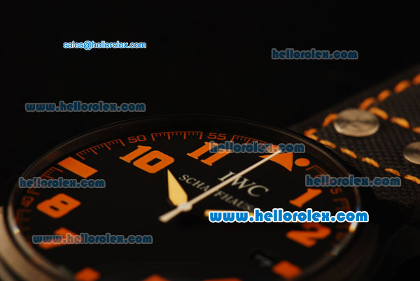 IWC Pilot Swiss Quartz PVD Case with Black Dial and Black Leather Strap-Orange Markers - Click Image to Close