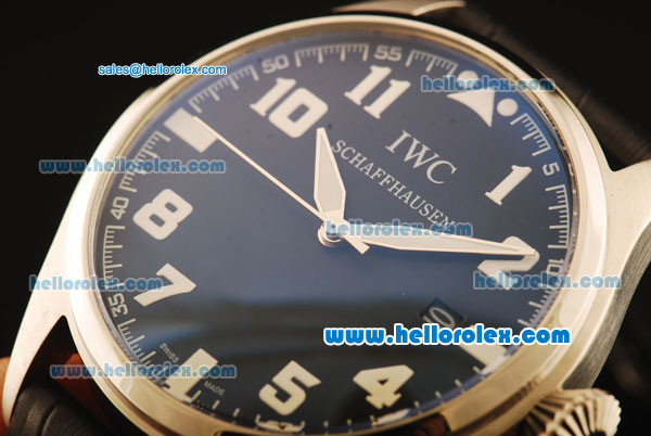IWC Pilot Swiss Quartz Steel Case with Black Dial and Black Leather Strap-White Markers - Click Image to Close