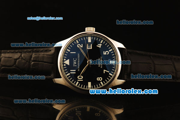 IWC Portuguese Automatic Steel Case with Black Dial and Black Leather Strap - Click Image to Close