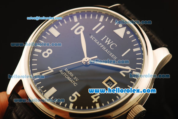 IWC Portuguese Automatic Steel Case with Black Dial and Black Leather Strap - Click Image to Close