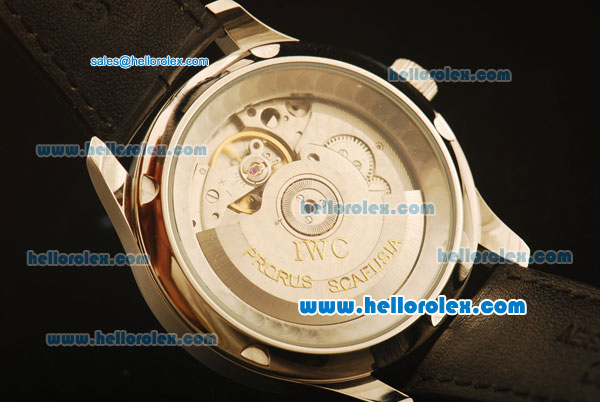 IWC Portuguese Automatic Steel Case with Black Dial and Black Leather Strap - Click Image to Close