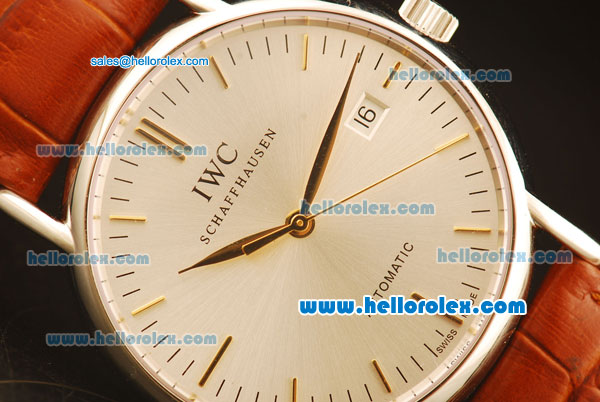 IWC Portugieser Asia 2892 Automatic Steel Case with Silver Dial and Brown Leather Strap - Click Image to Close