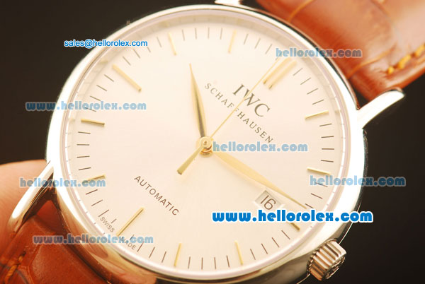 IWC Portugieser Asia 2892 Automatic Steel Case with Silver Dial and Brown Leather Strap - Click Image to Close