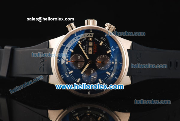 IWC Aquatimer Chronograph Swiss Valjoux 7750 Automatic Movement Steel Case with White Stick Markers and Blue Rubber Strap - Click Image to Close