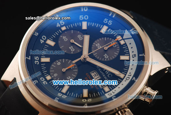 IWC Aquatimer Chronograph Swiss Valjoux 7750 Automatic Movement Steel Case with White Stick Markers and Blue Rubber Strap - Click Image to Close