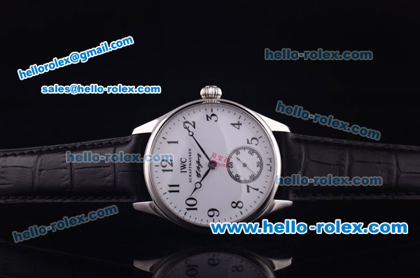 IWC Portugieser Asia 6497 Manual Winding Steel Case with White Dial and Black Leather Strap - Click Image to Close