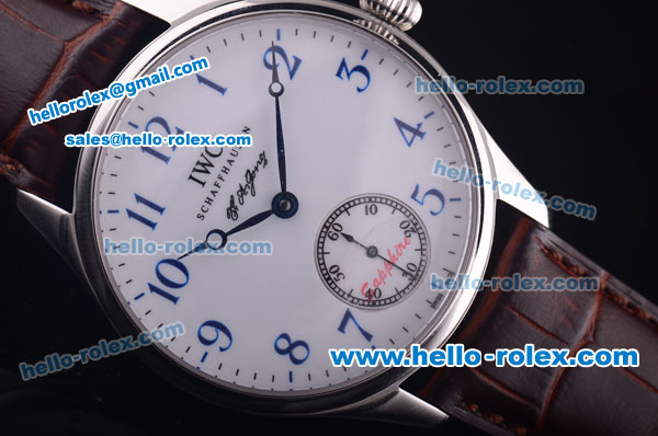 IWC Portugieser Asia 6497 Manual Winding Steel Case with White Dial and Brown Leather Strap - Click Image to Close