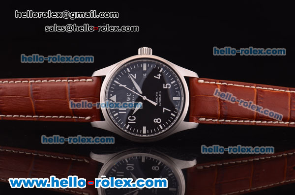 IWC Pilot Asia 2892 Automatic Steel Case with Black Dial and Brown Leather Strap - Click Image to Close