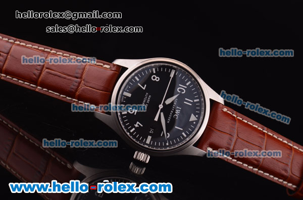 IWC Pilot Asia 2892 Automatic Steel Case with Black Dial and Brown Leather Strap - Click Image to Close