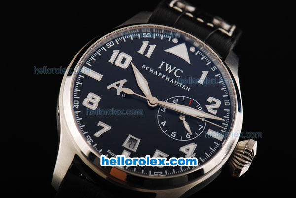 IWC Big Pilot Swiss Valjoux 7750 Automatic Movement Steel Case with Black Dial-Black Leather Strap - Click Image to Close