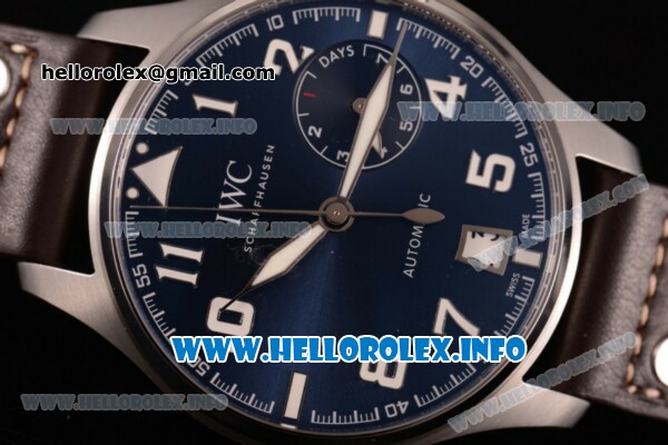 IWC Big Pilot Real PR IW500908 "Le Petit Prince" Clone IWC 52010 Automatic Steel Case with Blue Dial Number Markers and Grey Leather Strap - 1:1 Best Edition (ZF) - Click Image to Close
