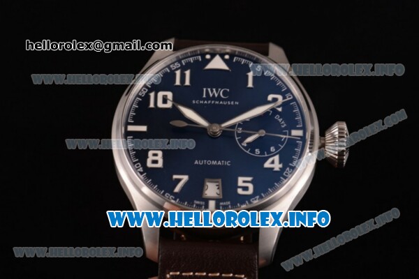IWC Big Pilot Real PR IW500908 "Le Petit Prince" Clone IWC 52010 Automatic Steel Case with Blue Dial Number Markers and Grey Leather Strap - 1:1 Best Edition (ZF) - Click Image to Close