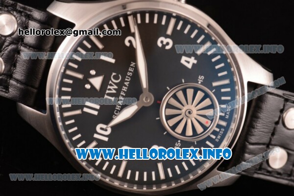 IWC Big Pilot "Markus Buhler" Asia 6497 Manual Winding Steel Case with Black Dial Arabic Number Markers and Black Leather Strap - 1:1 Original (KW) - Click Image to Close