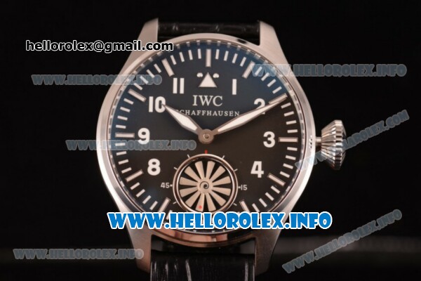 IWC Big Pilot "Markus Buhler" Asia 6497 Manual Winding Steel Case with Black Dial Arabic Number Markers and Black Leather Strap - 1:1 Original (KW) - Click Image to Close