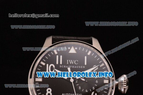 IWC Big Pilot's Watch Swiss Valjoux 7750 Automatic Steel Case with Black Dial Arabic Number Markers and Black Leather Strap - Click Image to Close