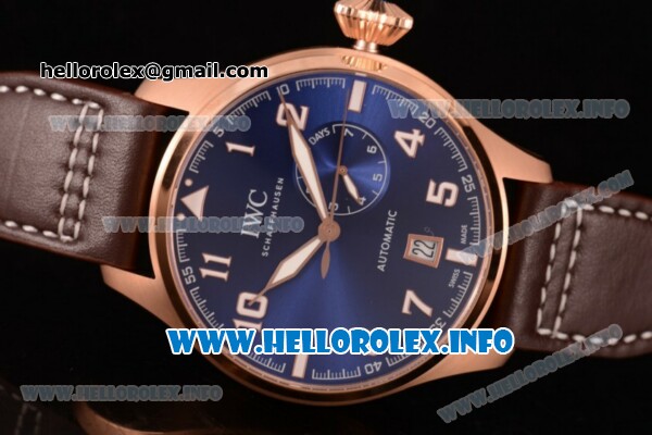 IWC Big Pilot’s Watch Edition "Le Petit Prince" Clone IWC 52010 Automatic Rose Gold Case with Blue Dial Arabic Number Markers and Brown Leather Strap (ZF) - Click Image to Close
