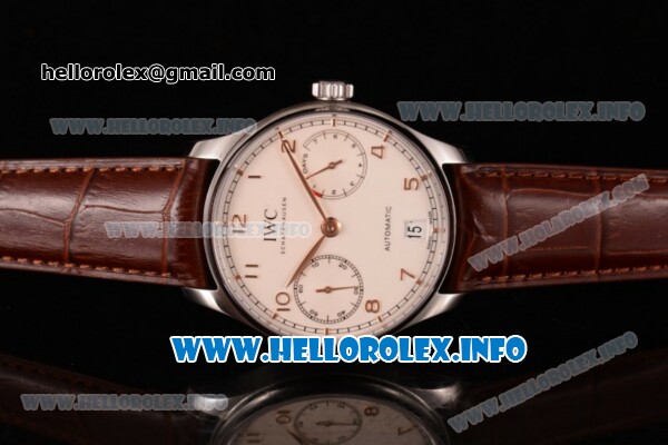 IWC Portuguese Power Reserve Clone IWC 52010 Automatic Steel Case with White Dial Arabic Number Markers and Brown Leather Strap - 1:1 Original (ZF) - Click Image to Close
