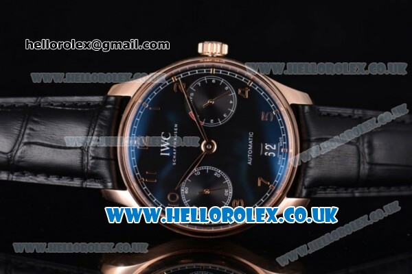 IWC Portuguese Clone IWC 52010 Automatic Rose Gold Case with Black Dial Arabic Numeral Markers and Black Leather Strap - 1:1 Original (ZF) - Click Image to Close