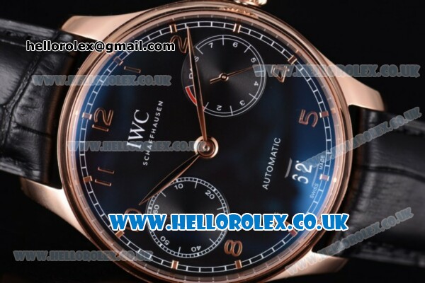 IWC Portuguese Clone IWC 52010 Automatic Rose Gold Case with Black Dial Arabic Numeral Markers and Black Leather Strap - 1:1 Original (ZF) - Click Image to Close