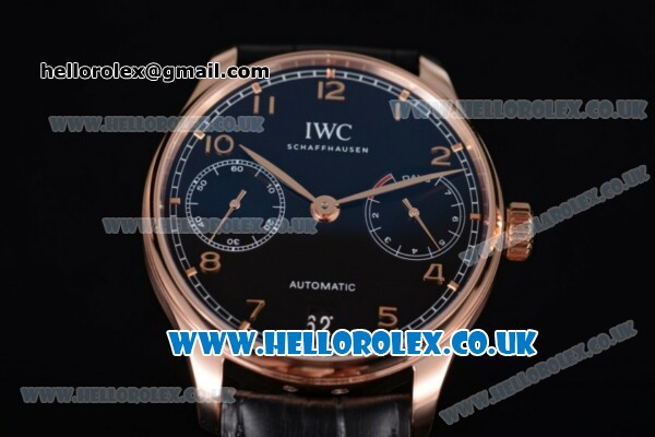 IWC Portuguese Clone IWC 52010 Automatic Rose Gold Case with Black Dial Arabic Numeral Markers and Black Leather Strap - 1:1 Original (ZF) - Click Image to Close
