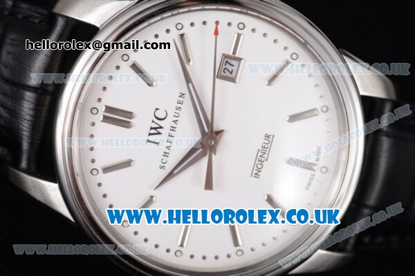 IWC Ingenieur Clone IWC 52010 Automatic Steel Case with White Dial Stick Markers and Black Leather Strap - Click Image to Close
