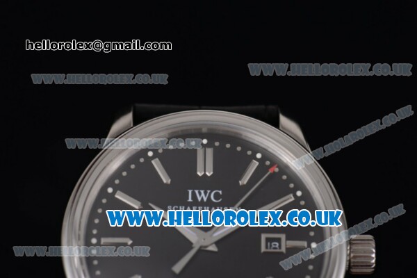 IWC Ingenieur Clone IWC 52010 Automatic Steel Case with Black Dial Stick Markers and Black Leather Strap - Click Image to Close