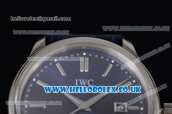 IWC Ingenieur Clone IWC 52010 Automatic Steel Case with Blue Dial Stick Markers and Blue Leather Strap - Click Image to Close