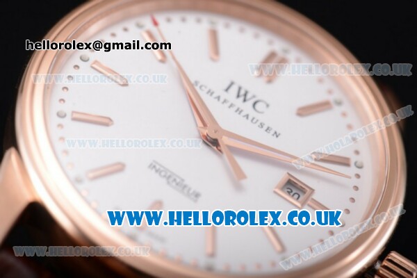 IWC Ingenieur Miyota 8205 Automatic Rose Gold Case with White Dial Stick Markers and Brown Leather Strap (YF) - Click Image to Close