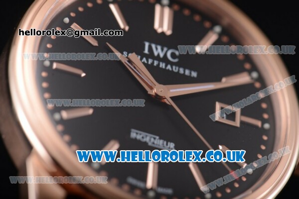 IWC Ingenieur Miyota 8205 Automatic Rose Gold Case with Black Dial Stick Markers and Black Leather Strap (YF) - Click Image to Close