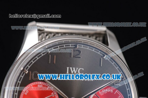 IWC Portuguese Automatic Clone IWC 52010 Automatic Stainless Steel Case/Bracelet with Black Dial and Red Subdials (YL) - Click Image to Close