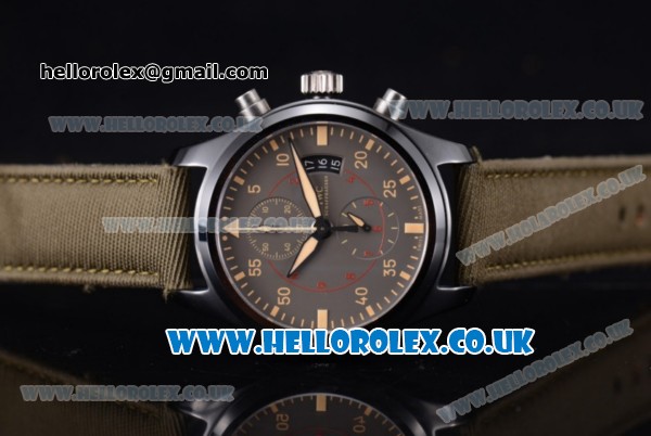 IWC Pilot Top Gun Miramar Chrono Swiss Valjoux 7750 Automatic PVD Case with Grey Dial Stick/Arabic Numeral Markers and Green Leather Strap - Click Image to Close